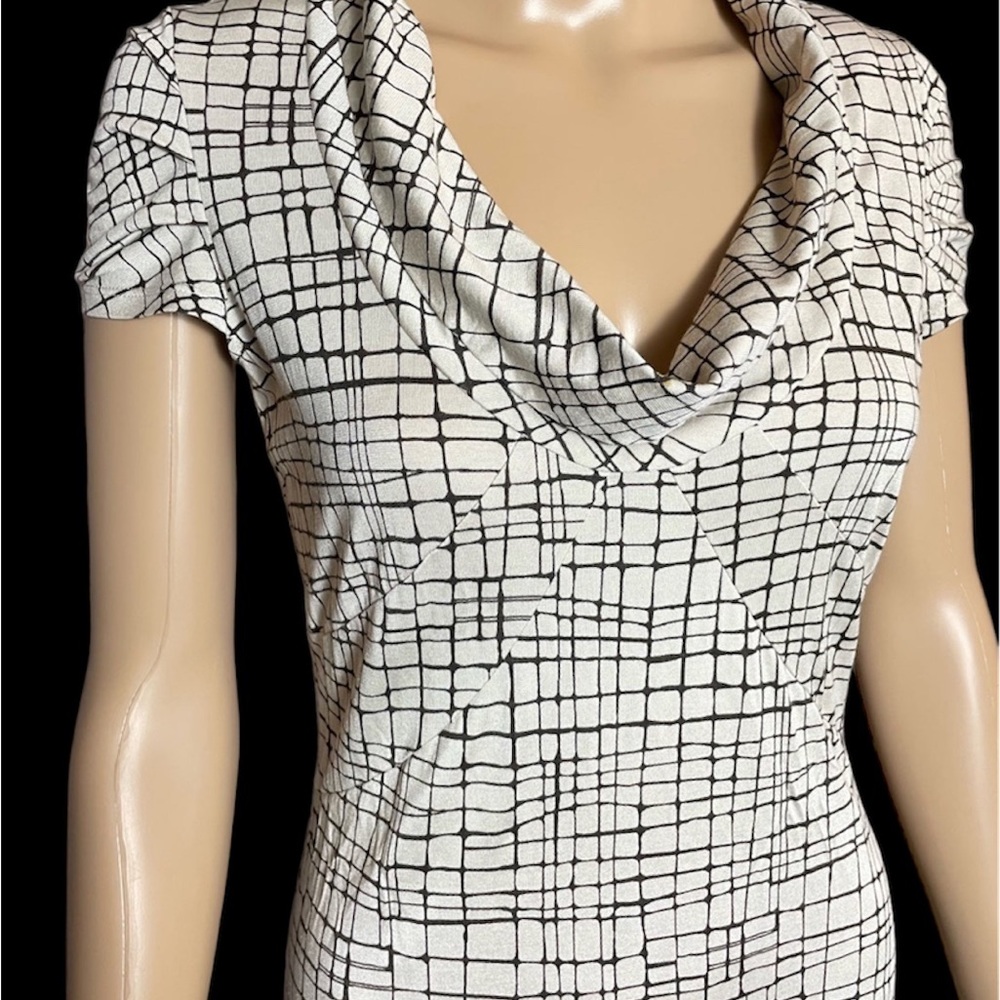 BANANA REPUBLIC Silk Dress, Cowl Neck, Black/Ivory, Medium. - Picture 9 of 12